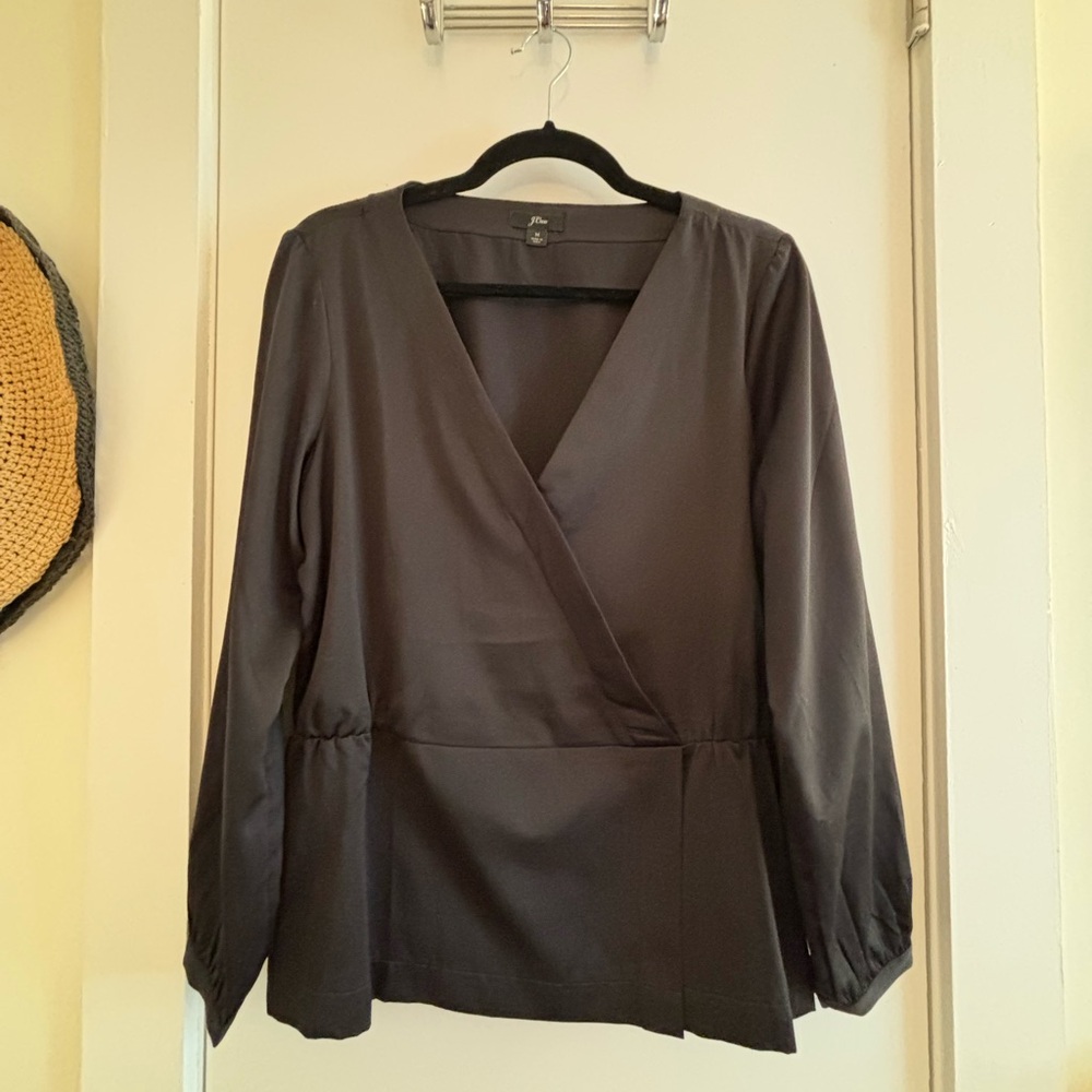 J Crew silk peplum top, black, size L